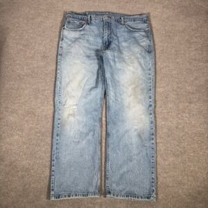 Levis 569 Jeans Mens 36x29 Loose Straight Fit Light Wash Blue Denim Distressed